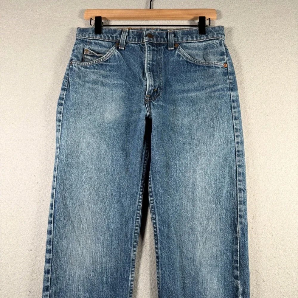 Levis 505 Vintage Orange Tab Straight Leg Jeans Medium Wash Blue Mens 30x32